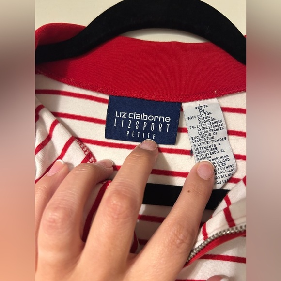 90’s Vintage Liz Claiborne Lizsport Cropped Red and White Striped Polo - Picture 2 of 6